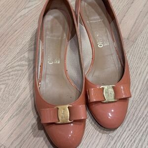 Salvatore Ferragamo Coral Patent Bow Heels
